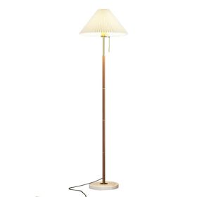 Retro Light Luxury Wood Grain Simple Pleated Floor Lamp Bedroom Bedside Sofa Study Floor Lamp (Option: White Light)
