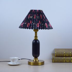 Warm Chinese Style Ceramic Wedding Master Bedroom Decorative Lamp (Option: Black printed pleats-button switch-EU)