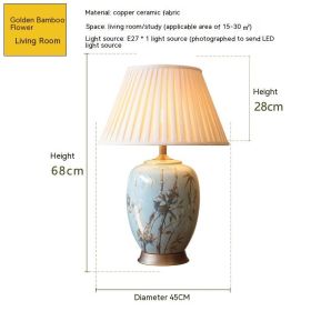 American Ceramic Table European Bedroom Bedside Lamp (Option: Remote Control Switch-Golden Bamboo Flower)