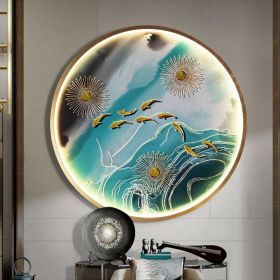 Three Dimensional Relief Entryway Decorative Painting Lamp Circular Background Wall Landscape Mural Lamp (Option: 8803x-70x70cm 220v)